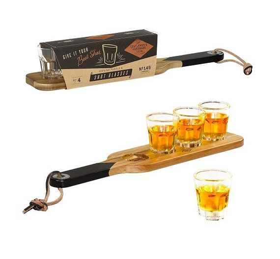 Gentlemen's serving Paddle and Shot Glasses